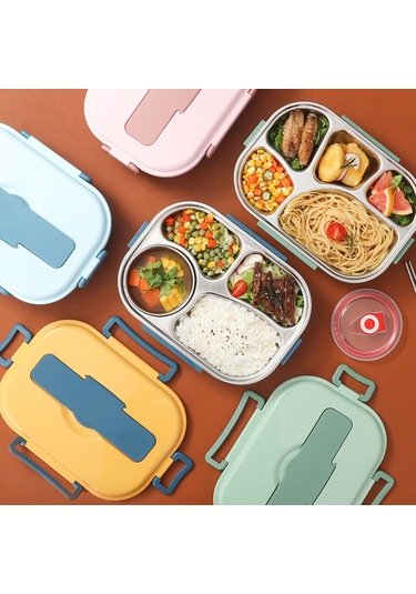 Mufunye Pembe Büyük Boy 4 Bölmeli Çorba Tablası Ve Bulaşıklar İle Lunchbox Pembe