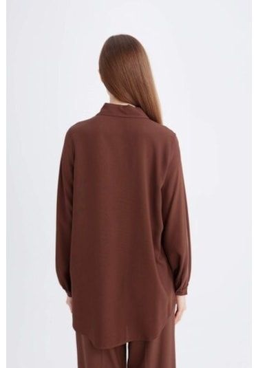 Defacto Regular Fit Gömlek Yaka Basic Düz Viskon Uzun Kollu Gömlek Tunik D2613ax24aubn271 Kahve