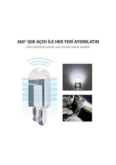 T10 Beyaz Cam Led Ampül 12V Park Plaka Tavan Ampülü 2 Adet