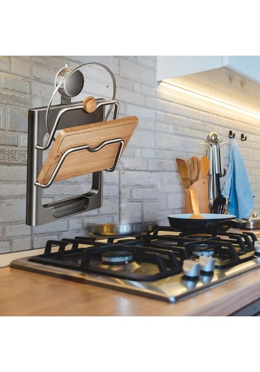 Suntek Pot Kapağı Organizatör Tutucu Kapı Fırın Eti Kesme Gri