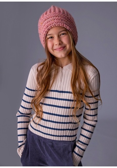 Mayoral Bej Kız Çocuk Polo Yaka Kazak 7195 Çok Renkli