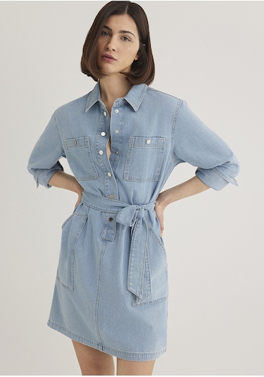 Mavi - Bridget Gold Klasik Açık Mavi Jean Elbise 1310541-87816 Açık Mavi