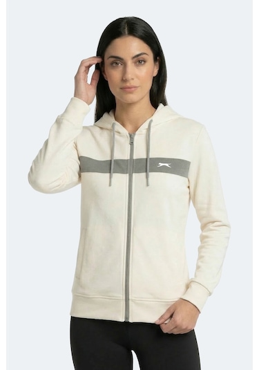 Slazenger Knotty I Kadın Kapüşonlu Cepli Ekru Sweatshırt