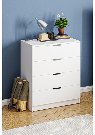 Lento 4 Çekmeceli Şifonyer Yatak Odası Bebek Odası Beyaz Beyaz