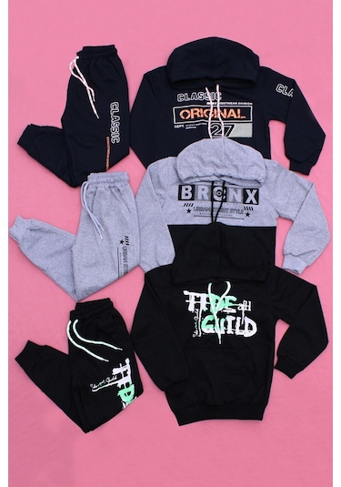 Fyk Kids 3'lü Erkek Çocuk Kapüşonlu Eşofman Takımı Çok Renkli
