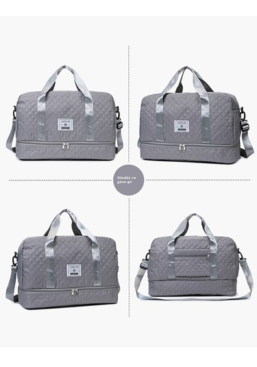 Çok İşlevli, Islak Ve Kuru Ayırma Özelliğine Sahip Su Geçirmez Seyahat Çantası Gri