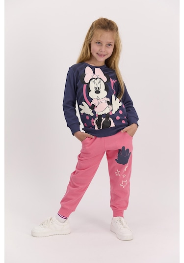 Minnie Mouse Lisanslı Koyu İndigo Kız Çocuk Eşofman Takımı Koyu İndigo