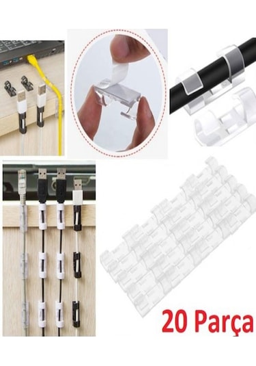 20 Adet Kablo Düzenleyici Duvar Fayans Cam Kablo Tutucu Yapışkanl