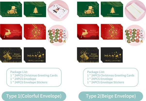 Fortunelane Renkli Zarf Ve 24 Adet Noel Tebrik Kartı, Yapışkanlı Zarflarla Çok Renkli