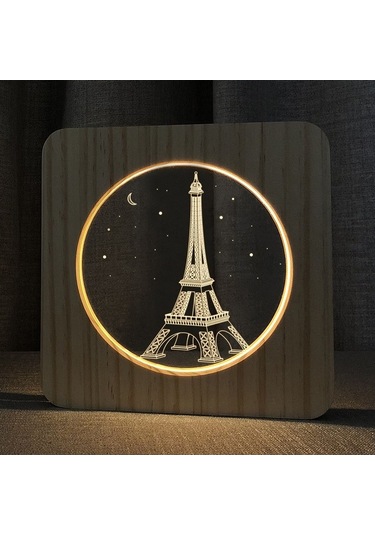 Soulader Ahşap Eyfel Kulesi Tasarımı Usb Şarjlı Dekoratif Gece Lambası Beyaz