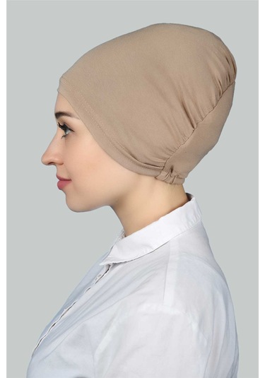 Altobeh Hazır Pratik Geçmeli Lastikli Tesettür Bone - Koyu Bej