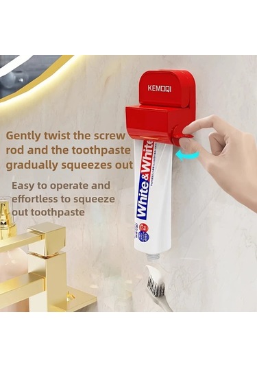 Elmpaly Kırmızı Renkli Manuel Duvar Askılı Otomatik Diş Macunu Dağıtıcı - Dayanıklı Plastik Aile Kullanımı İçin Yaratıcı Tembel İnsan Aleti 1