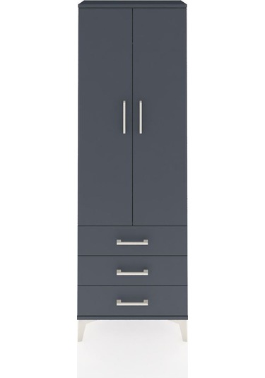 Arges Dolap Tek Raflı 3 Çekmeceli Tek Askılı 60x30x182 Antrasit-antrasit Antrasit