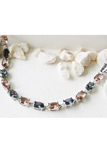 Lilahgümüştr Gümüş Oval Mistik Topaz Zultanit Sıralı Taşlı Kadın Bileklik