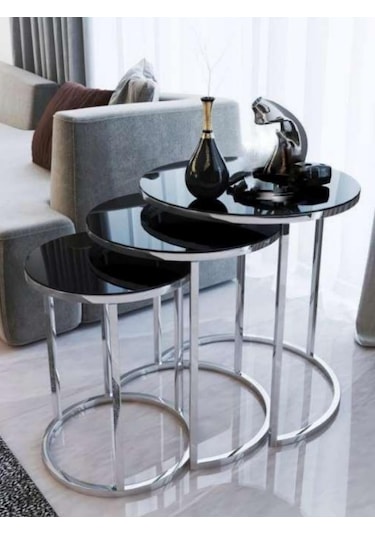 C Zigon Gümüş Sehpa Siyah Aynalı Gümüş - Siyah