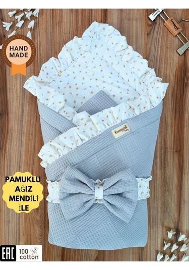 Pike Bebek Battaniyesi Dış Kundağı %100 Pamuklu Çiçek Desenli Yenidoğan Hastane Çıkışı Mevsimlik Gri