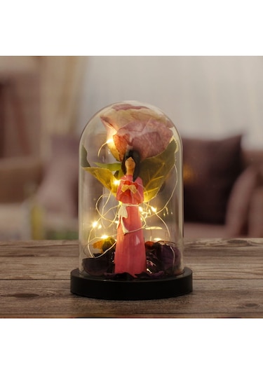 Mobgift Gül Altında Canım Annem Tasarımlı Işıklı Fanus Pembe