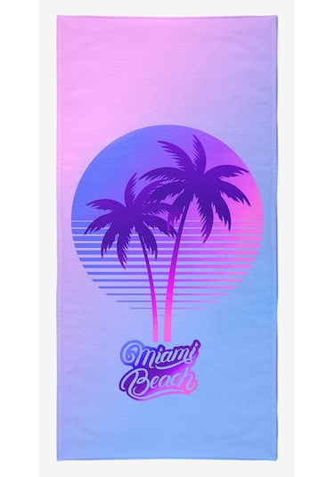 MIAMI BEACH Dijital Baskılı 75x150 Cm Plaj Havlusu Mor