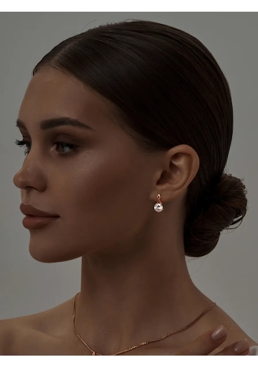 Asj 925 Ayar Gümüş Taşlı Altın Küpeler 15444450 beyaz