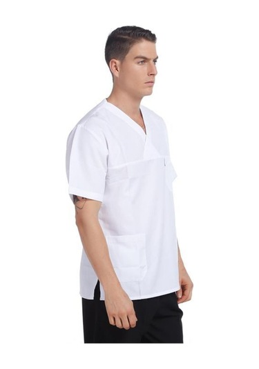 V Yaka Ceket Kısa Kol Beyaz