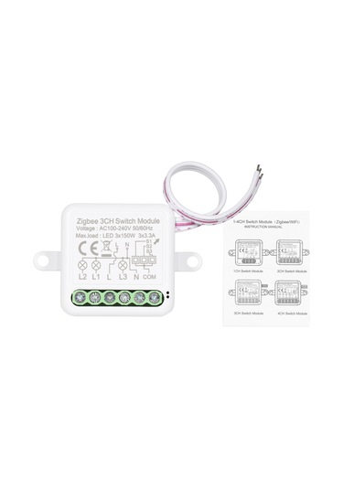 3ch Zigbee Mini Akıllı Anahtar Röle Modülü Akıllı Ev Beyaz