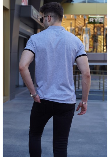 Madmext Gri Basic Polo Yaka Tişört 5885-Gri