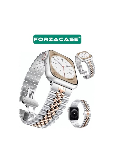 Forzacase Apple Watch 9 45mm İle Uyumlu Rolex Tasarım Metal Kordon Kayış - Fc878 Gümüş