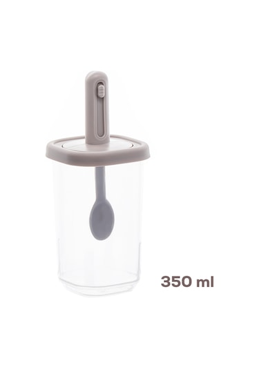 Porsima 1100 Kaydırmalı Kaşıklı Baharatlık Seti 12'li Şeffaf - Cappucino