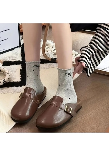 Trampler 4 Çift Kadın Kurdela Puantiye Desenli Çorap Kadın Kolej Çorap Çok Renkli