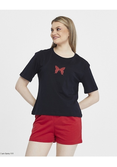 Bella Dossi Pamuklu Kısa Kollu Baskılı Kadın Şortlu Yazlık Pijama Takımı Siyah