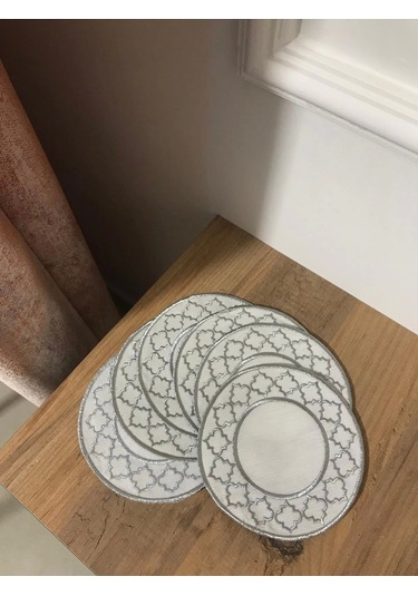 Nivemeshome Fas Nakışlı Gümüş Oval 6 Adet Keten Kokteyl Peçetesi Kahve Yanı Sunumluk Gümüş