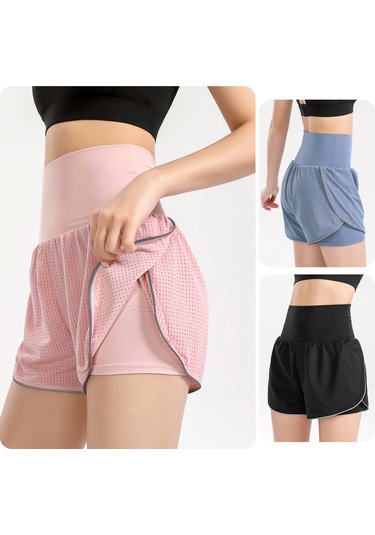 Gajeena Kadın Spor Şortu - Yüksek Bel, Nefes Alabilen Mesh, Yoga Ve Koşu İçin Pembe