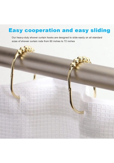 12 Paket Geniş Duş Perdesi Halkası Kanca Seti, Duş Çubukları İçin, Altın Diğer