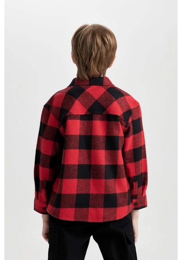 DeFacto Erkek Çocuk Oversize Geniş Kalıp Polo Yaka Pamuklu Uzun Kollu Kareli Gömlek D9721A824WNRD350