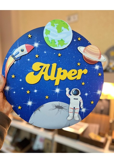 Uzaytemalı Astronotlu Kapı Süsü-bebek Odası Gezegenler Kapı Süsü- Ahşap