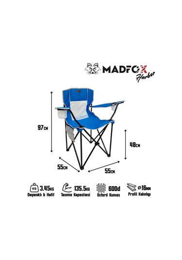 Madfox Harbor Katlanır Kamp Sandalyesi Mavi