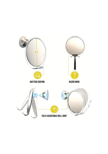 Boatshop1 Buhar Yapmayan Beyaz Duş Aynası Emme Başlıklı Döner Saç Tıraş Aparatlı Kompakt Banyo Aksesuarı White Ahşap