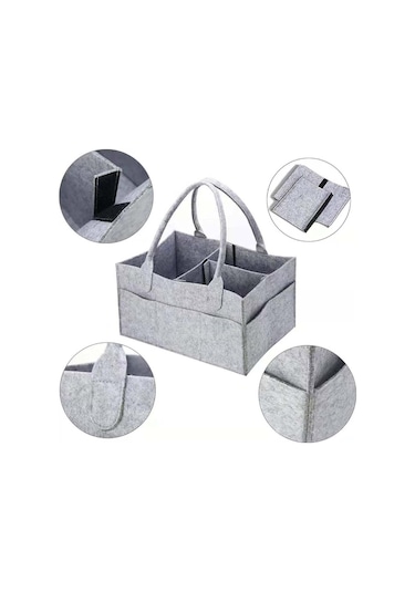 Jasper Sade Keçe Anne Bebek Bakım Organizer Çantası Gri