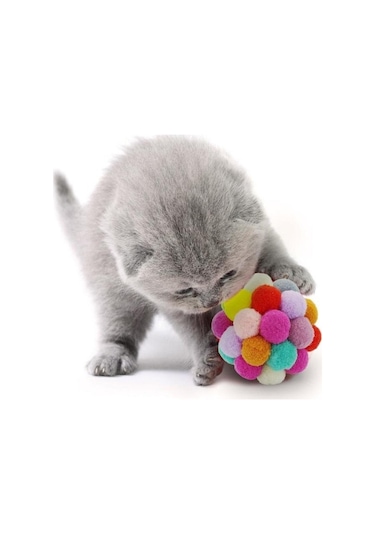 Mixpet Renkli Ponpon Top Kedi Oyuncağı 7 CM