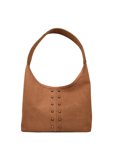 Kadın Zımba Detaylı Süet El Ve Omuz Çantası - Taba Taba