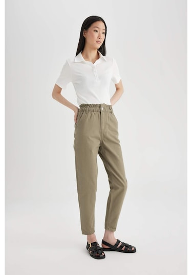 DeFacto Paperbag Gabardin Kumaş Pantolon Yüksek Bel Cepli Basic Düz Standart Paça S2790AZ24SMKH419