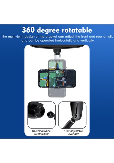 Xindoker Araç Geribakış Aynası Telefon Tutucu, 360 Döner, Ar Navigasyon İçin, 3.5-7.2 İnç Telefon Uyumlu, Sağlam Sabitleme, Tek Elle Kaldırma Siyah