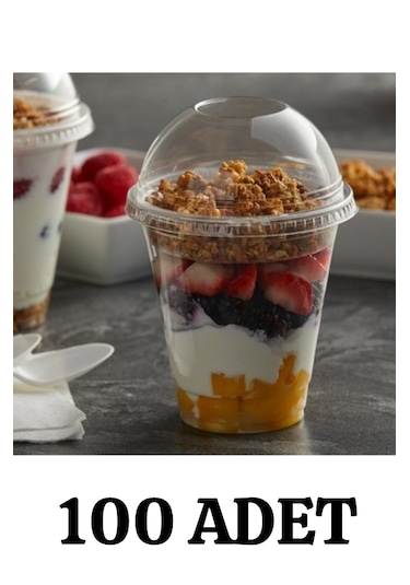 Plastik Milkshake Bardağı 100'lü Kapaklı Şeffaf Meşrubat Bardağı