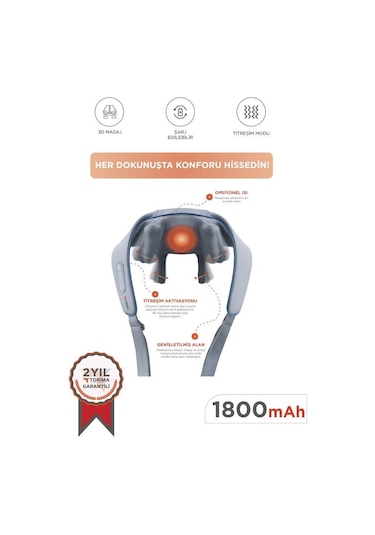 Torima Vnb-01 Gri İnsan Eli Hissi Veren Şarjlı Masaj Cihazı Boyun Sırt Ve Bacak Masaj Cihazı