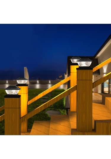 Besthome1 Güneş Enerjili 2'li Kapı Sütunu Işığı - Beyaz Isı/sıcak Işık 600mah Pil, Ip65 Su Geçirmez Beyaz