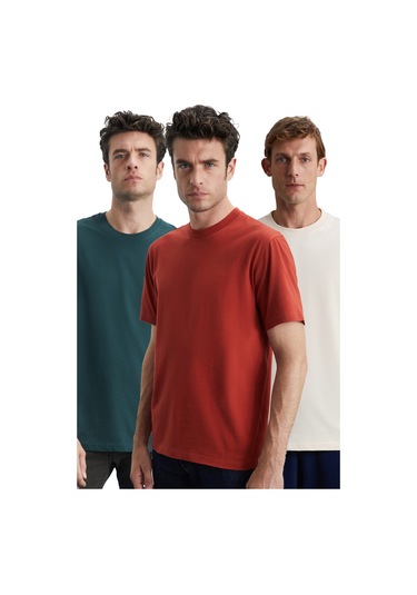 Cultıvated Erkek 3'lü Kalın Dokulu Regular %100 Organik Pamuk Vnly/kyeşil/krmt T-shirt