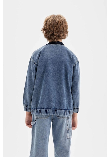 DeFacto Erkek Çocuk Kolej Yaka Fermuarlı Cepli Mevsimlik Baskılı Jean Bomber Ceket C3685A824AUNM39