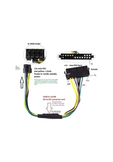 Primex Px-4973 Dell Optiplex 8 Pin To 24 Pin Atx Psu Power Güç Adaptör Kablosu