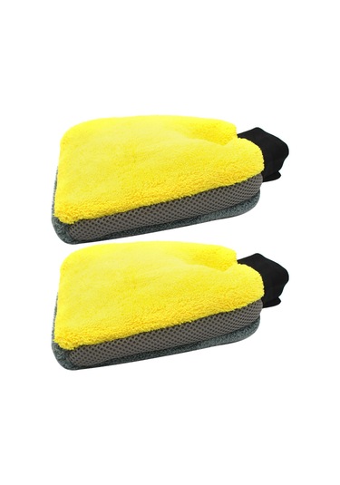 Jeemson Mikrofiber Araba Yıkama Eldiveni, Zımpara Yok Tam Temizlik, Suyu İyi Emici, Kaliteli İşçilik, 2 Adet Sarı-gri Set