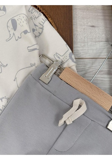 Safari Baskılı Mevsimlik Erkek Bebek 2li Takım Gri